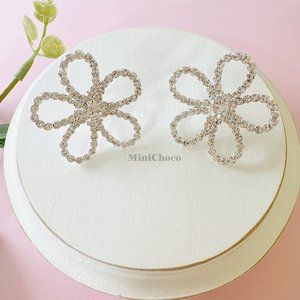 Silver Tone Crystal Cherry Blossom Stud Earrings